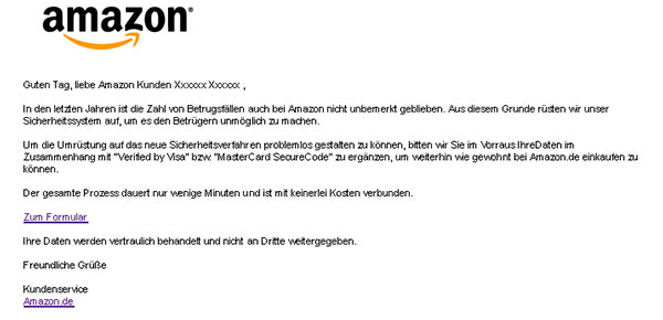 Phsihing-Mail Kreditkarte Online-Händler Ansicht Phsihing-Mail Verified by Visa Mastercard SecureCode